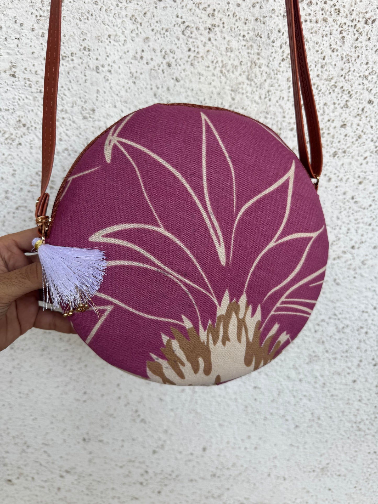 Pink Cream Flower - Cute Round Sling bag