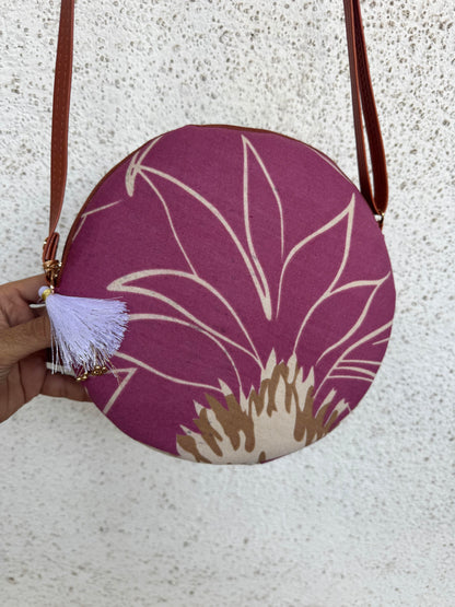Pink Cream Flower - Cute Round Sling bag