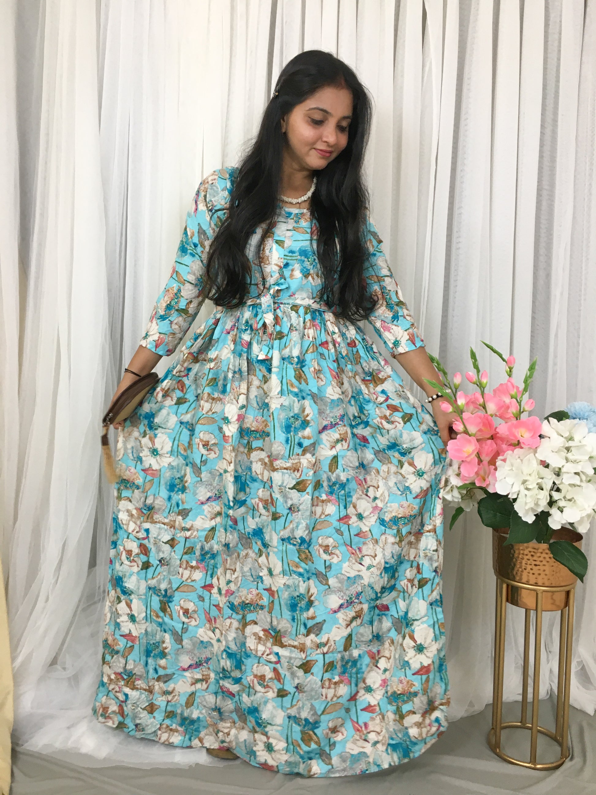 Pregnancy Clothes Club Factory Western Dress Sky Blue White