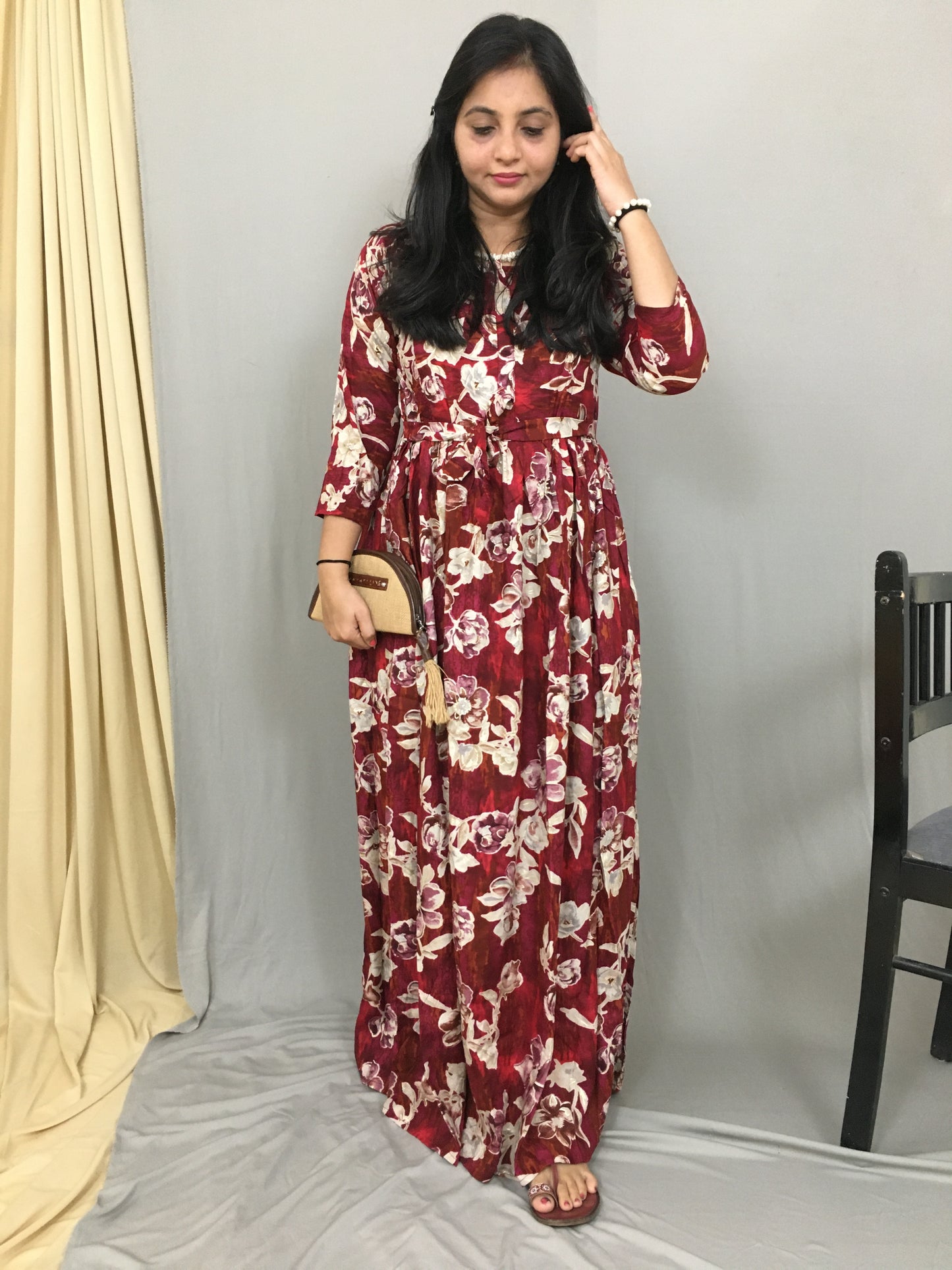 Marigold Flower - Red - Maternity Kurti with Feeding Zips - Soft Rayon