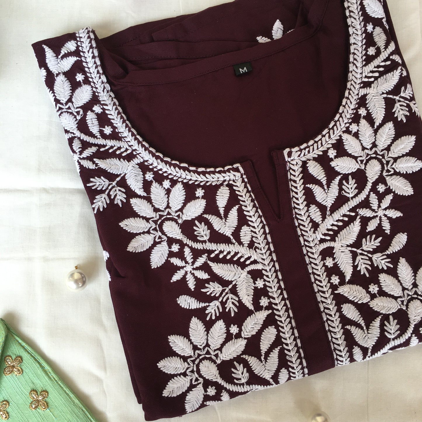 Wine Colour -  Sunflower Design - Embroidery Kurti - Soft Rayon