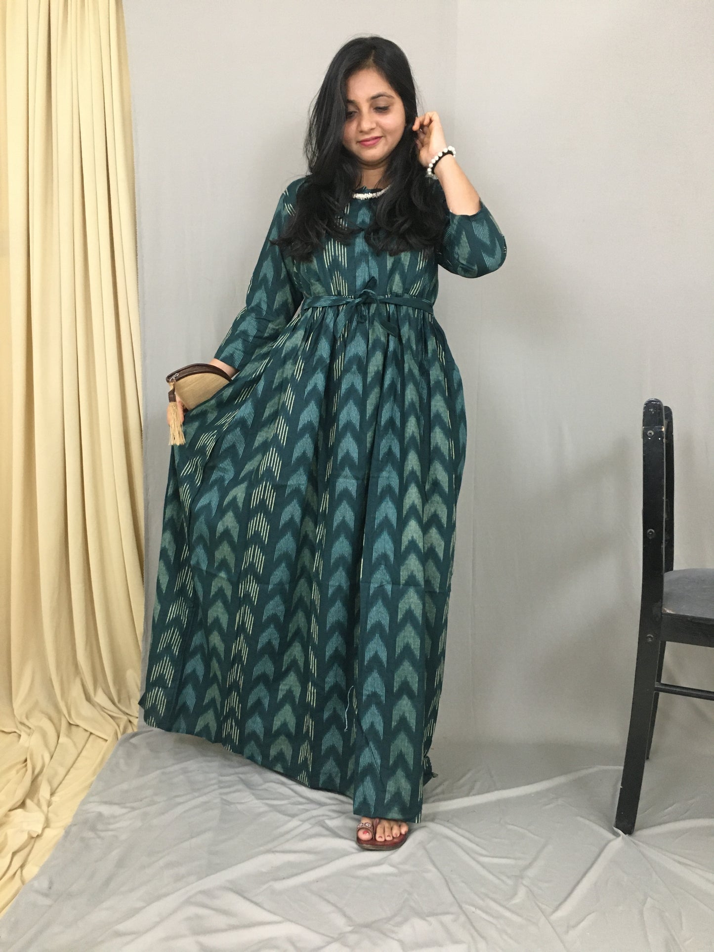 Arrow Print - Peacock Blue - Maternity Kurti with Feeding Zips - Cotton Flex - Thicker Fabric