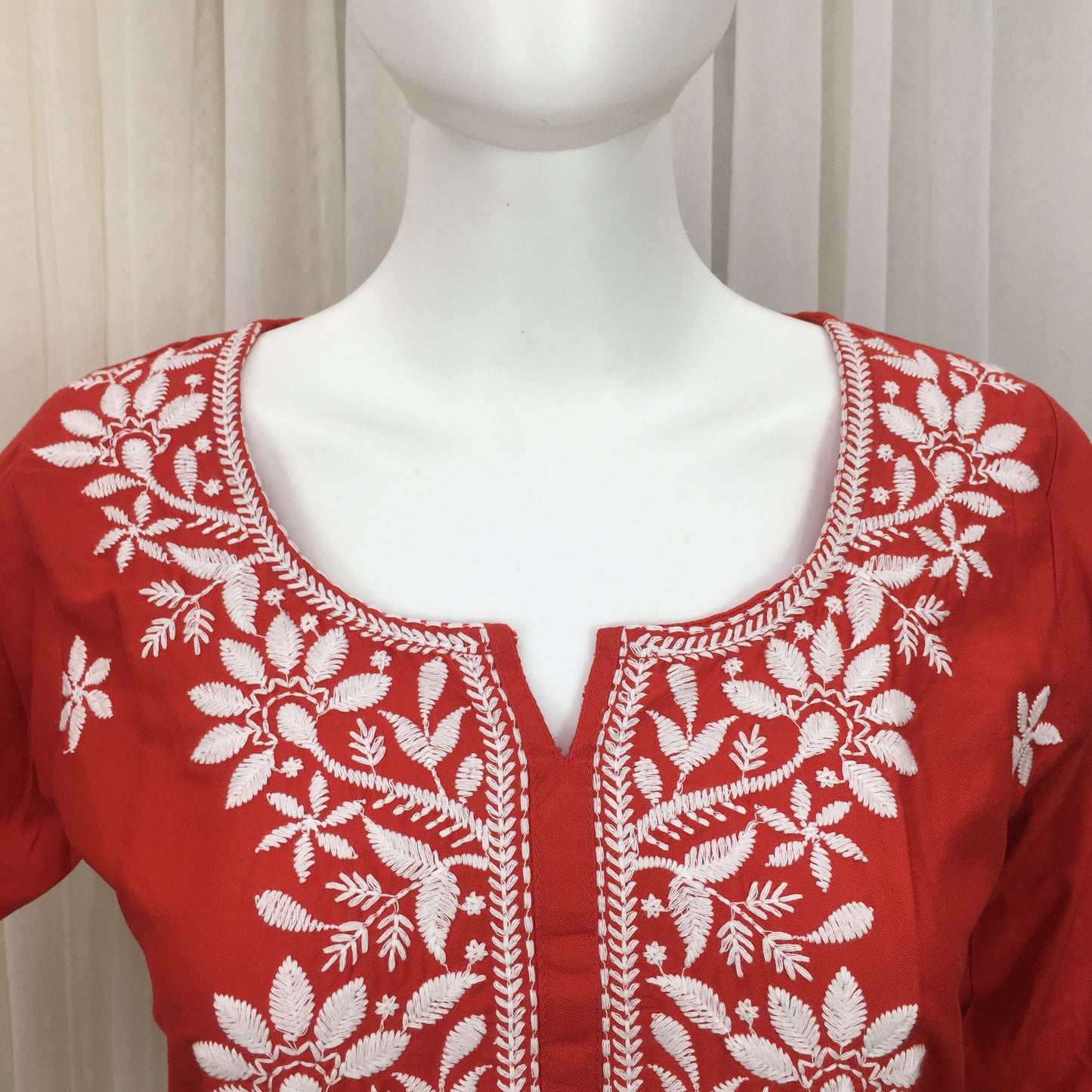 Red -  Sunflower Design - Embroidery Kurti - Soft Rayon