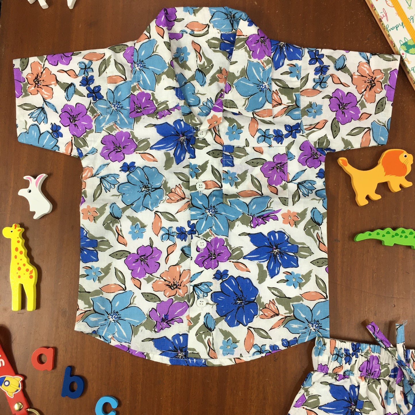 Kids Shirt & Short set - Magic Flower - Blue