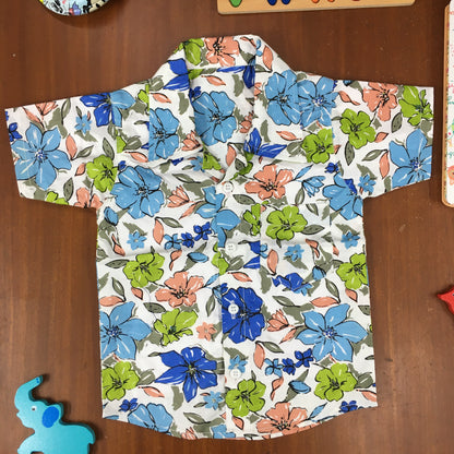 Kids Shirt & Short set - Magic Flower - Sky blue Orange