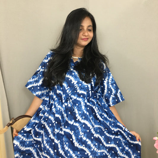 Blue Tie Die - Maternity Kaftan - Pure Cotton  - Free Size - Cambric Cotton