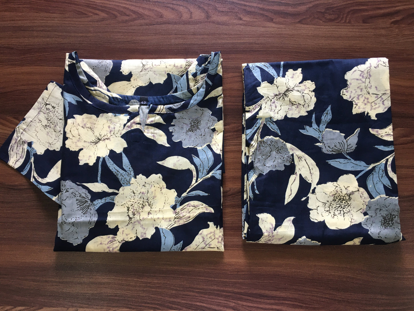 Mix Flower - Navy Blue - Cord Set - Pure Cotton