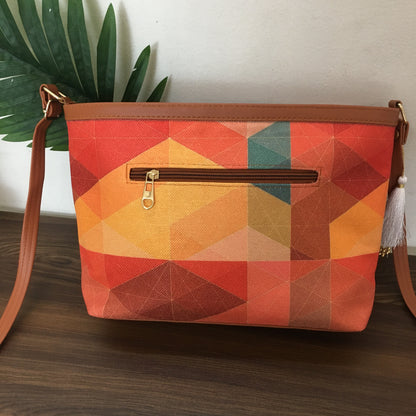 Minsk - 3 zip- Big size - Sling Bag - Orange Yellow Abstract