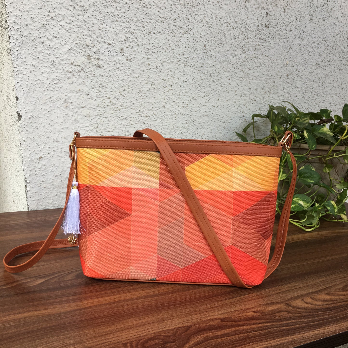 Minsk - 3 zip- Big size - Sling Bag - Orange Yellow Abstract