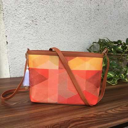 Minsk - 3 zip- Big size - Sling Bag - Orange Yellow Abstract