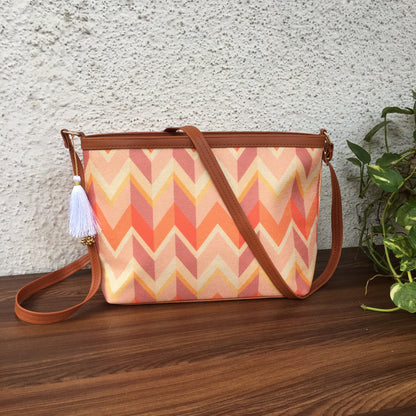 Minsk - 3 zip- Big size - Sling Bag - Orange Cream ZigZag