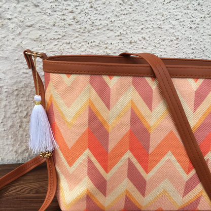 Minsk - 3 zip- Big size - Sling Bag - Orange Cream ZigZag