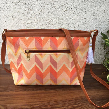 Minsk - 3 zip- Big size - Sling Bag - Orange Cream ZigZag