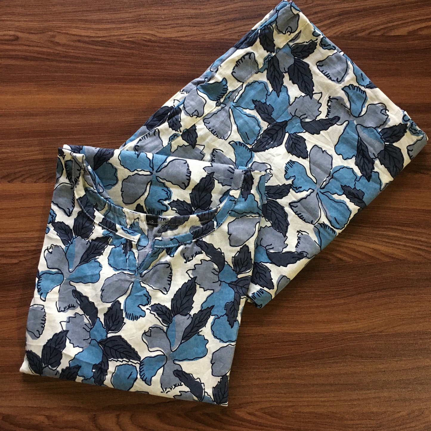 Flower & Leafs - Blue / Dark Grey - Cord Set - Pure Cotton