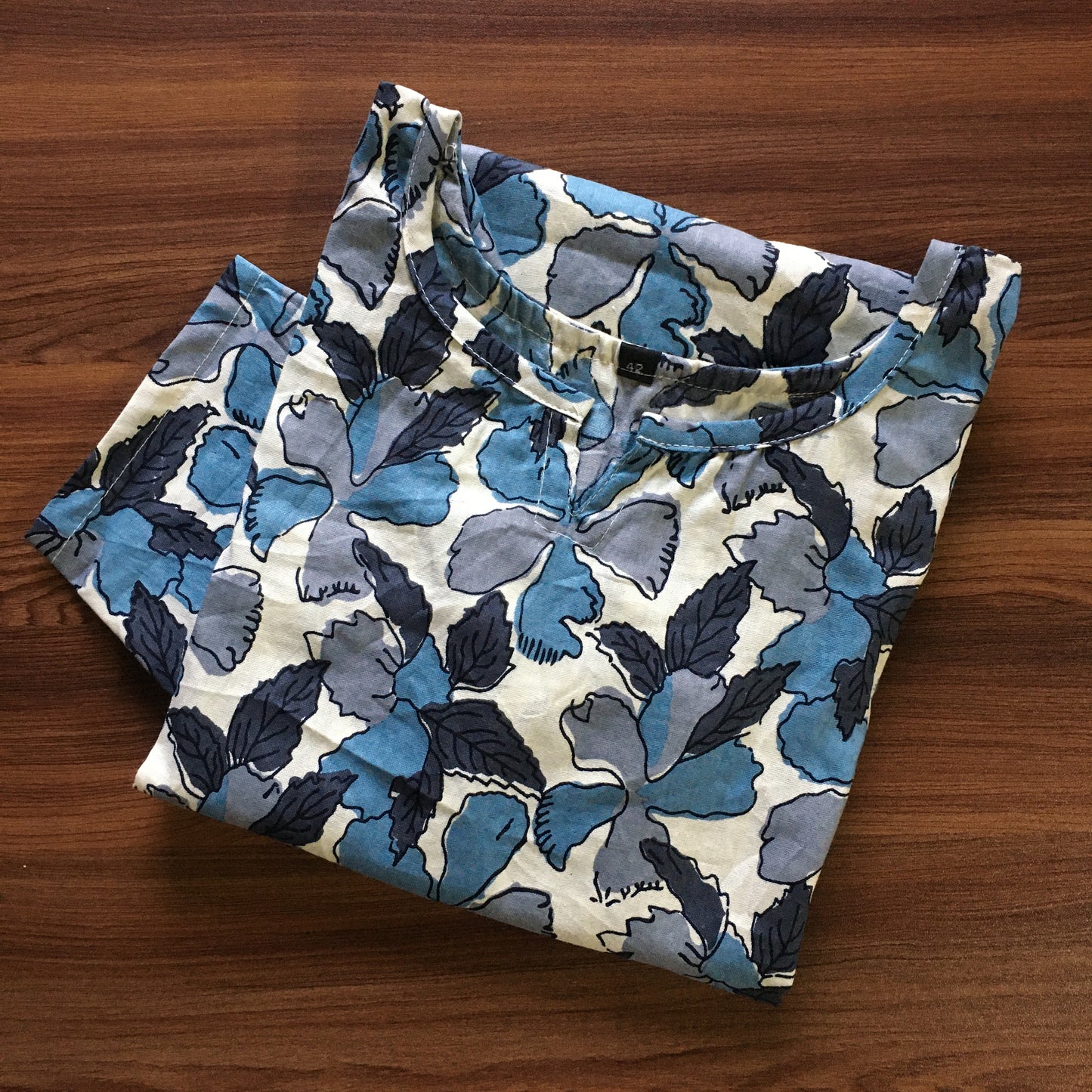 Flower & Leafs - Blue / Dark Grey - Cord Set - Pure Cotton