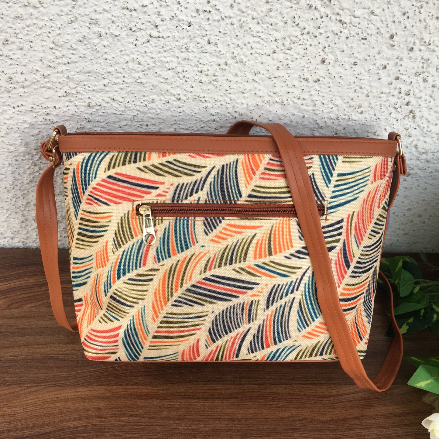 Minsk - 3 zip- Big size - Sling Bag - Multi Colour Leaves