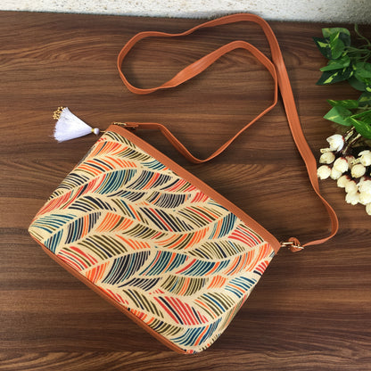 Minsk - 3 zip- Big size - Sling Bag - Multi Colour Leaves