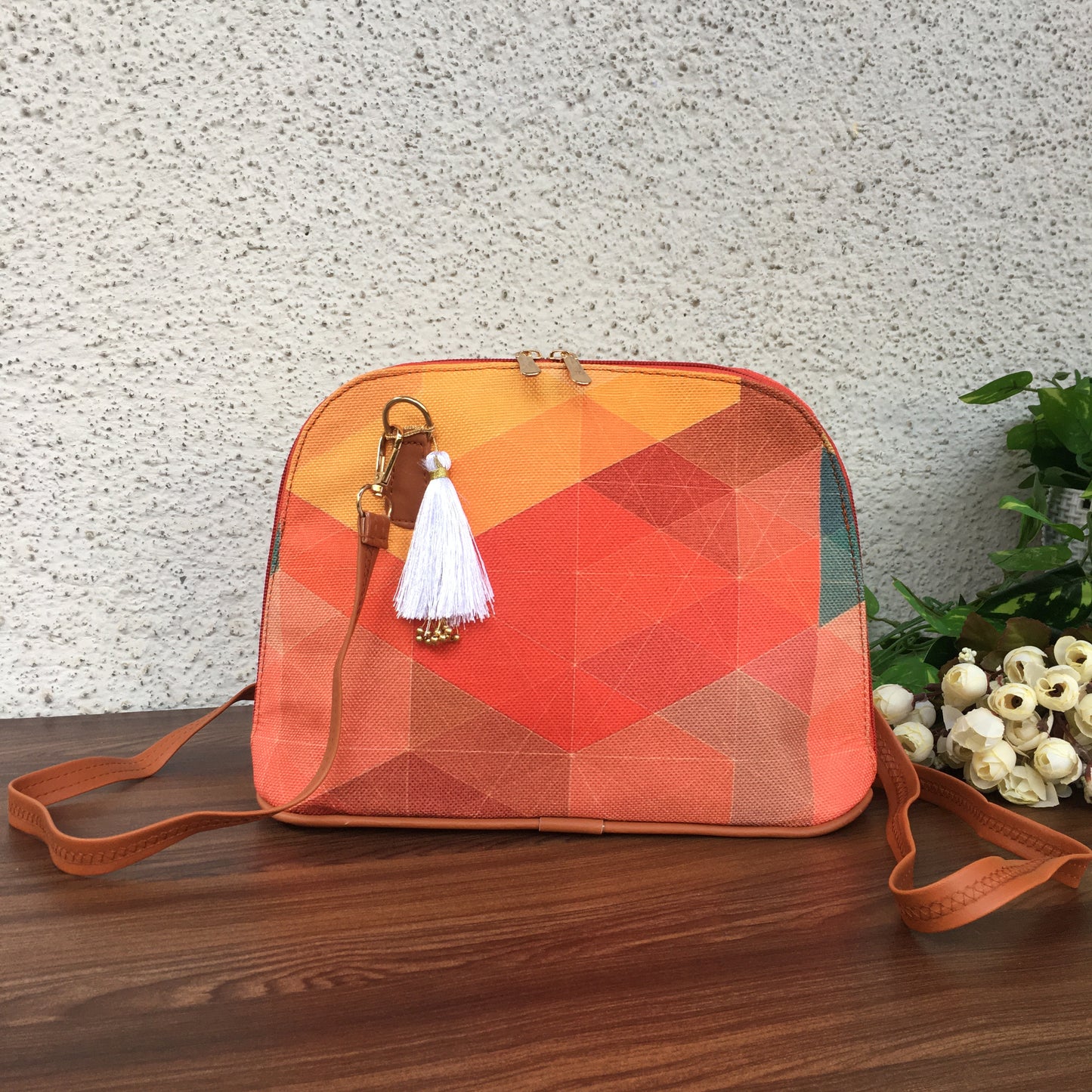 Fioni - Orange Abstract -D Shape Sling Bag