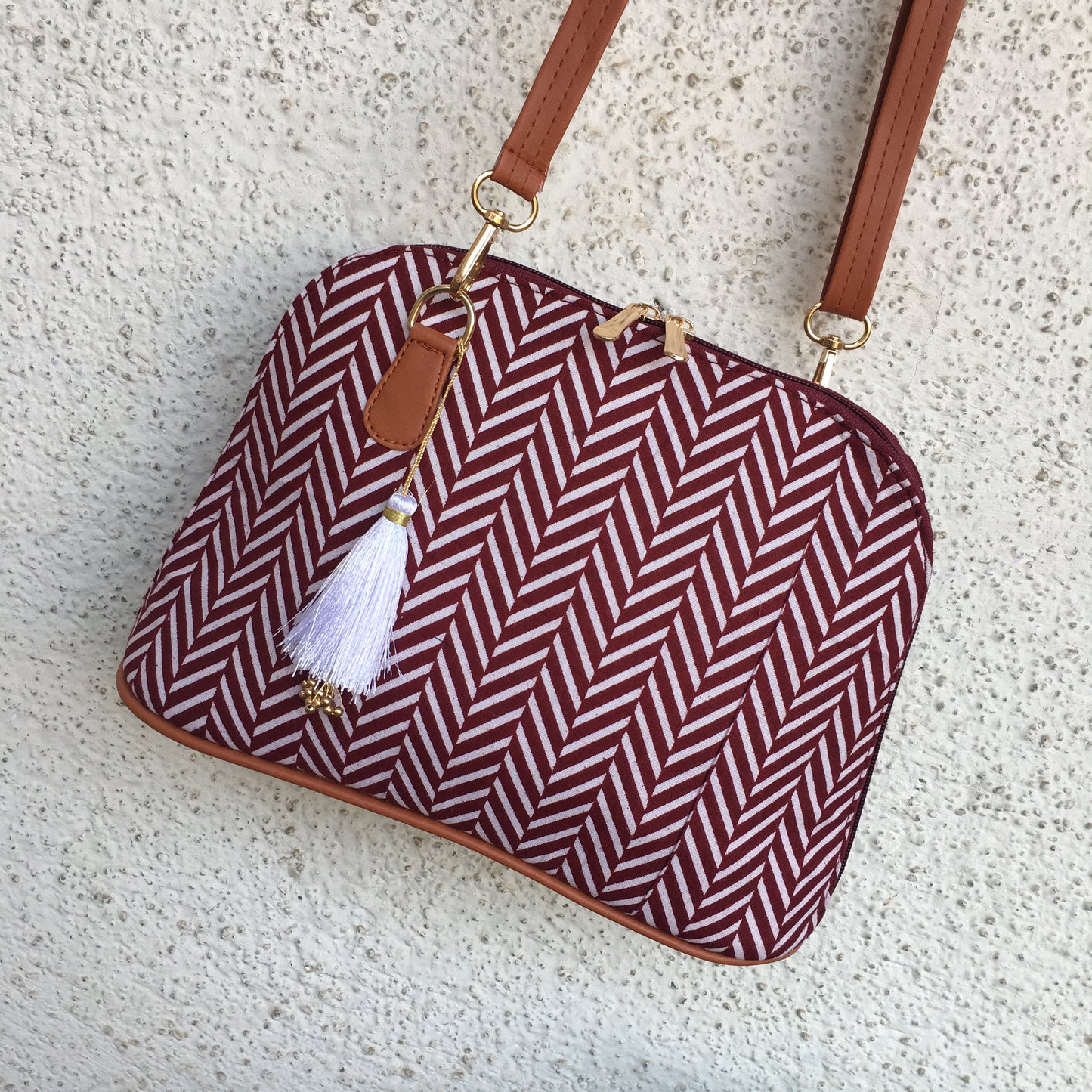 Fioni - Maroon Cris Cros -D Shape Sling Bag