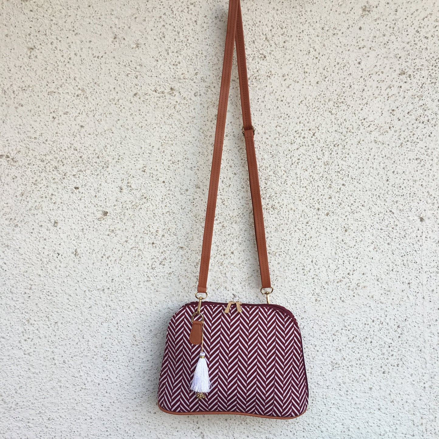 Fioni - Maroon Cris Cros -D Shape Sling Bag