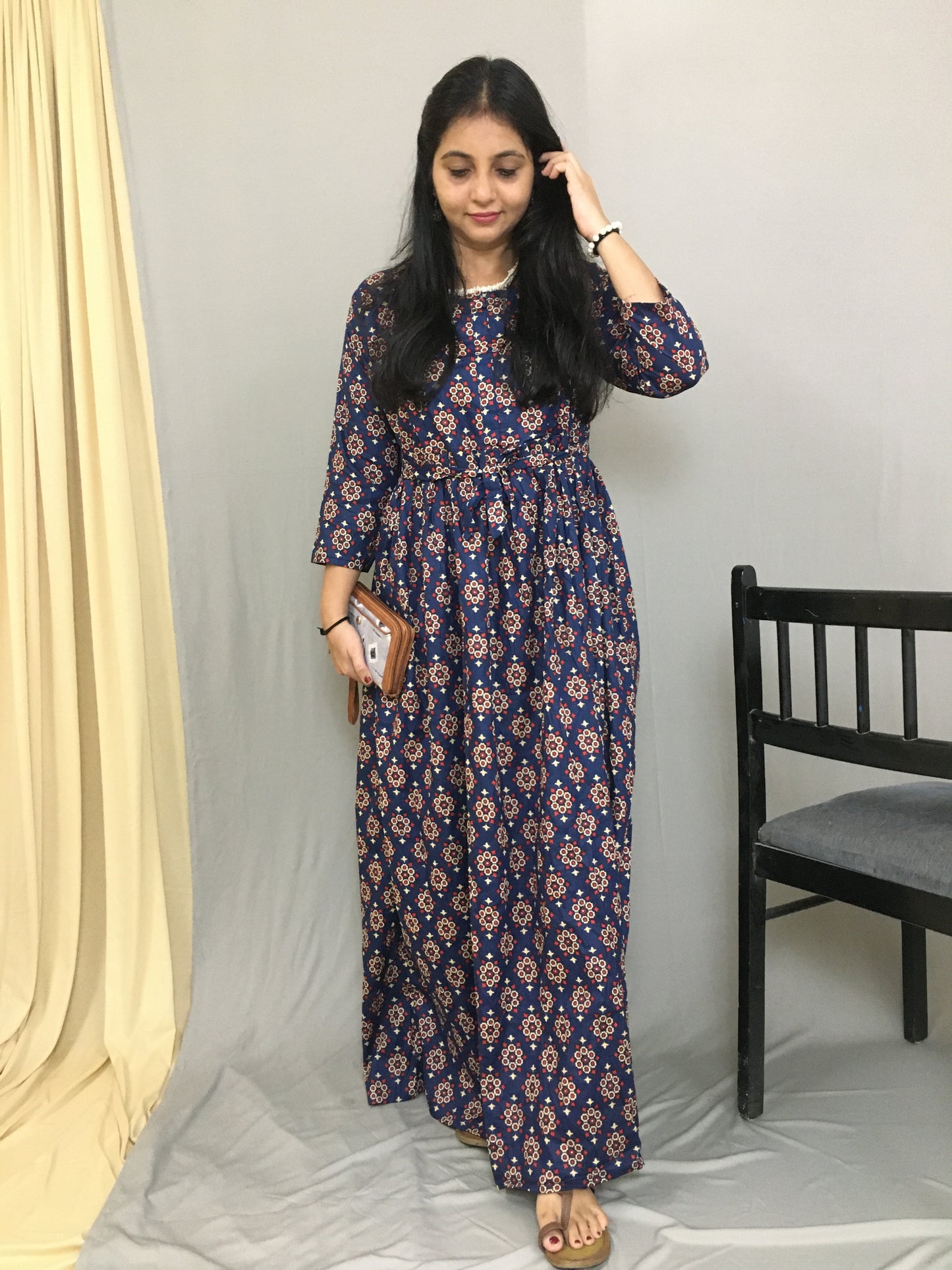 D No - 36 - Blue - Maternity Kurti -  Cotton Cambric