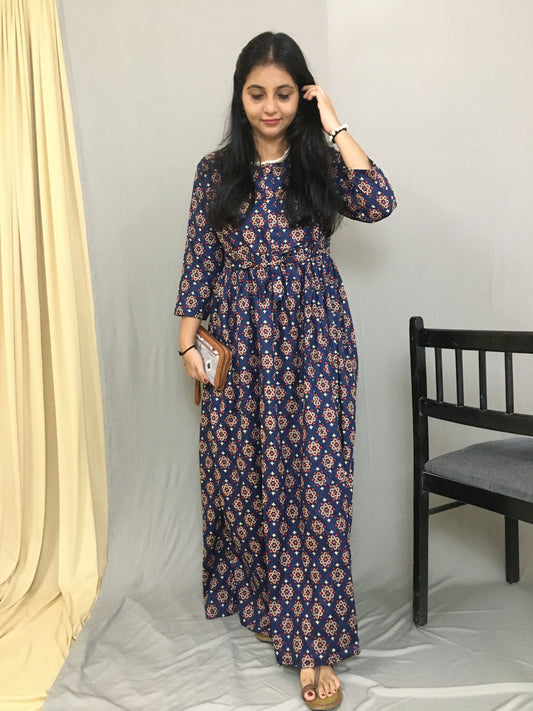 D No - 36 - Blue - Maternity Kurti -  Cotton Cambric
