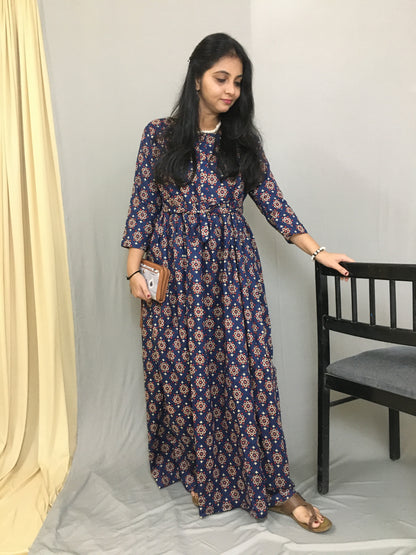 D No - 36 - Blue - Maternity Kurti -  Cotton Cambric