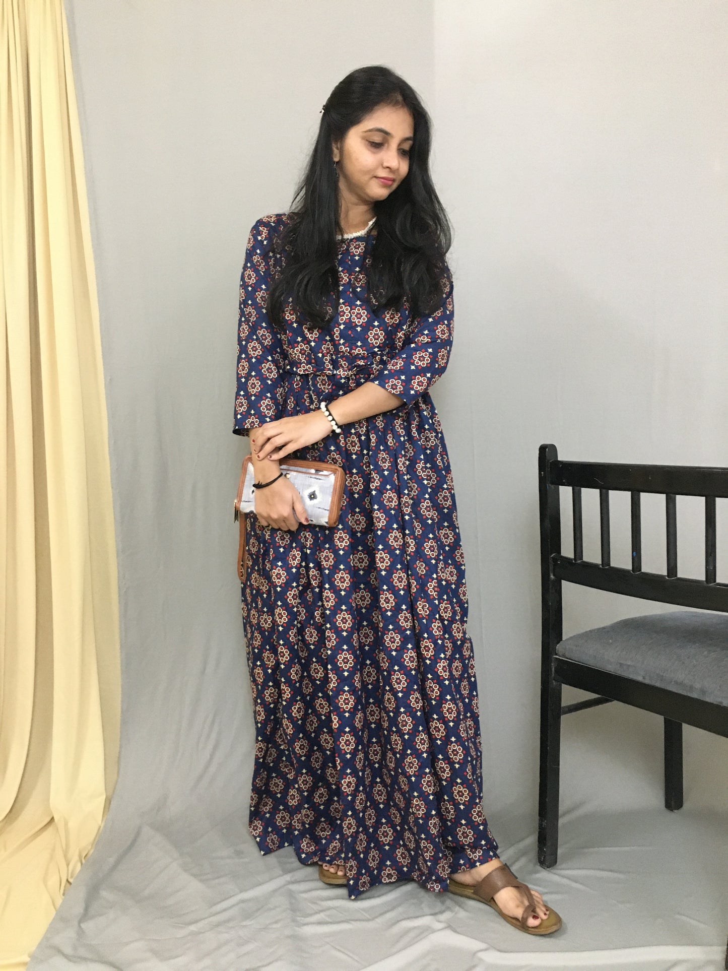 D No - 36 - Blue - Maternity Kurti -  Cotton Cambric
