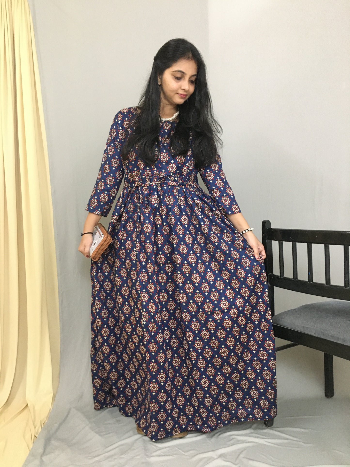 D No - 36 - Blue - Maternity Kurti -  Cotton Cambric