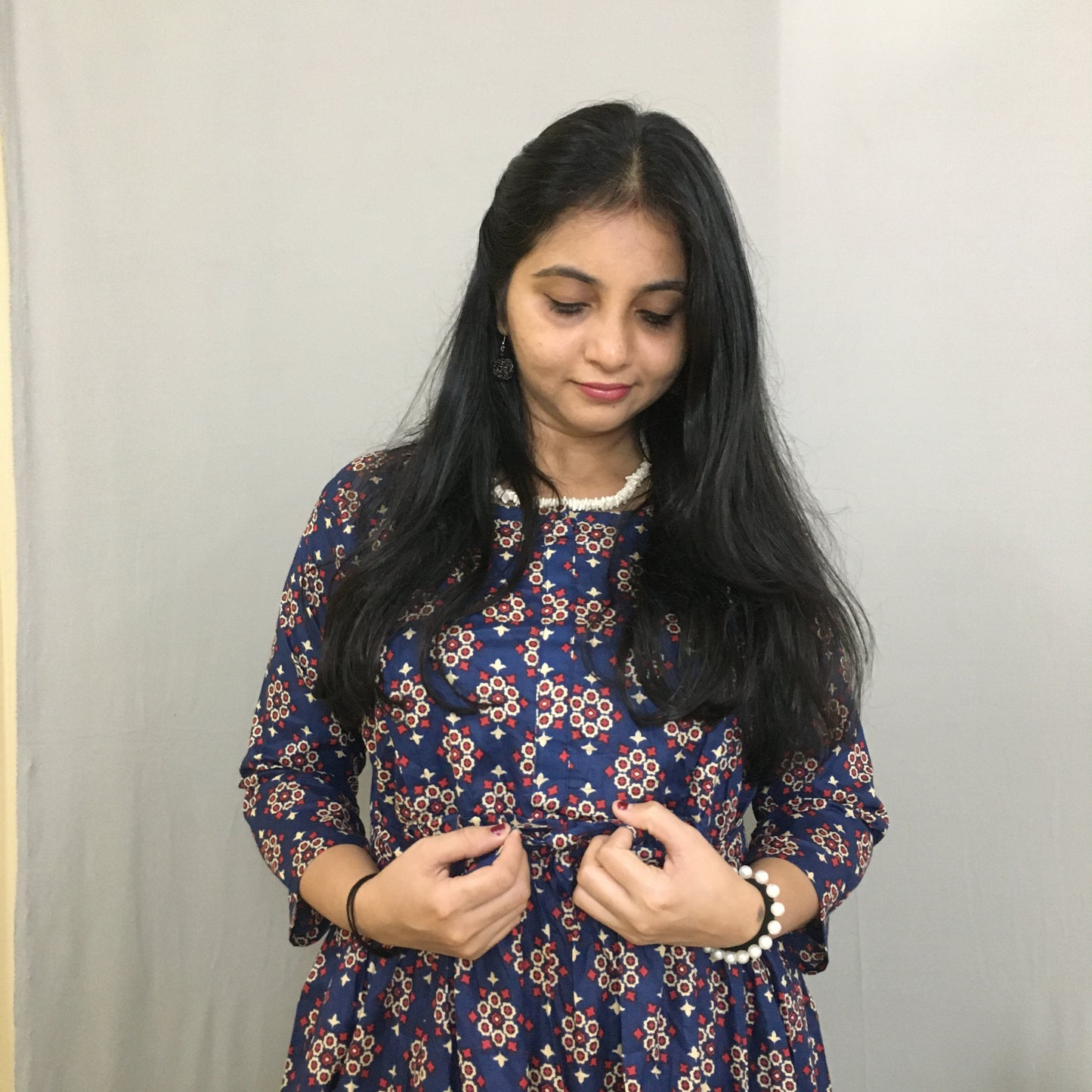 D No - 36 - Blue - Maternity Kurti -  Cotton Cambric