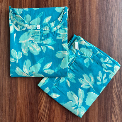 Jasmine White Flower - Firozi - Cord Set - Pure Cotton