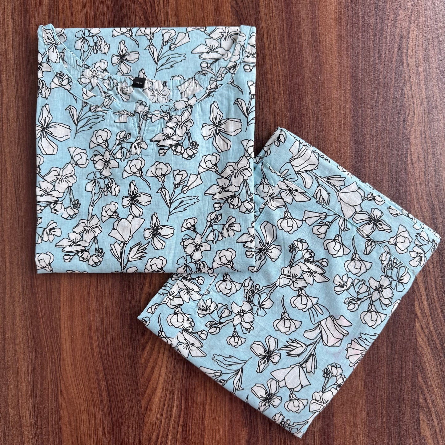 Sky Blue Tulip Flower - Cord Set - Pure Cotton