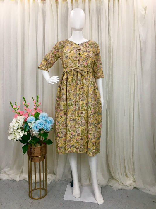 New York Style - Yellow Rose Print - Flared Maternity Wear