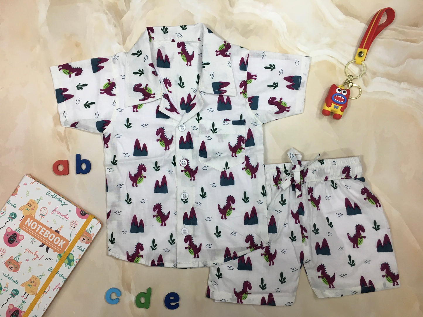 Kids Shirt & Short set - Purple Dainosaur