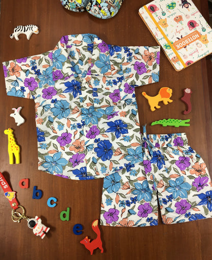 Kids Shirt & Short set - Magic Flower - Blue