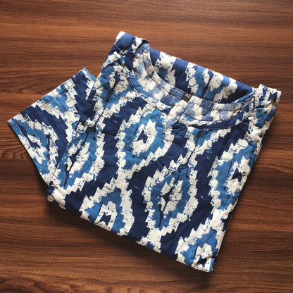 Blue White Daimond Shape Print - Cord Set - Pure Cotton