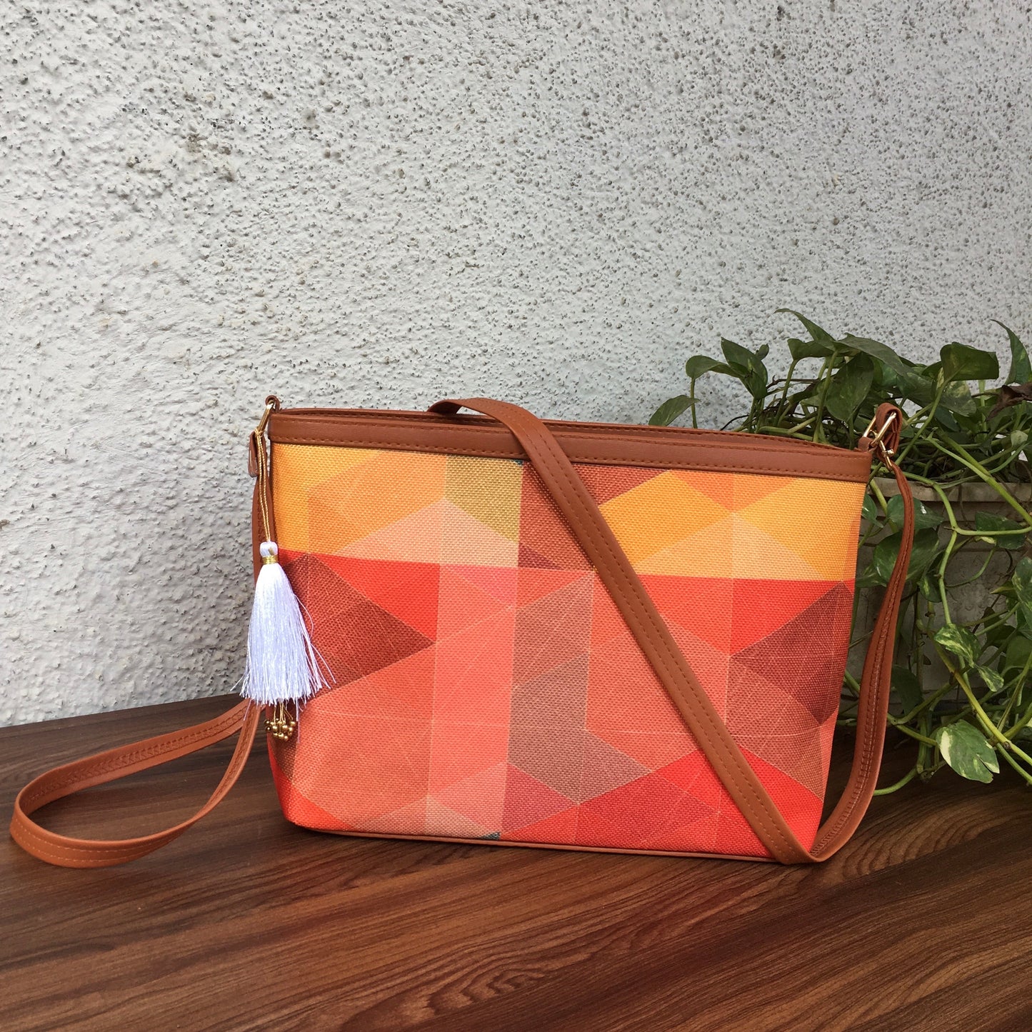 Minsk - 3 zip- Big size - Sling Bag - Orange Yellow Abstract