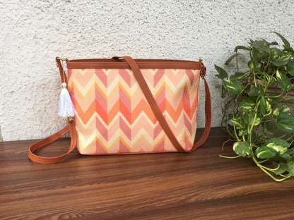 Minsk - 3 zip- Big size - Sling Bag - Orange Cream ZigZag