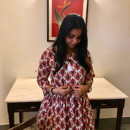 New York Style - Flared Dress - Maternity Suitable - Cream Red