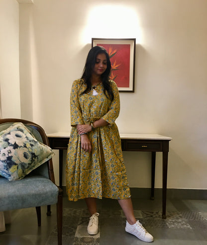 New York Style - Flared Dress - Maternity Suitable - Yellow Multi Flower Prints