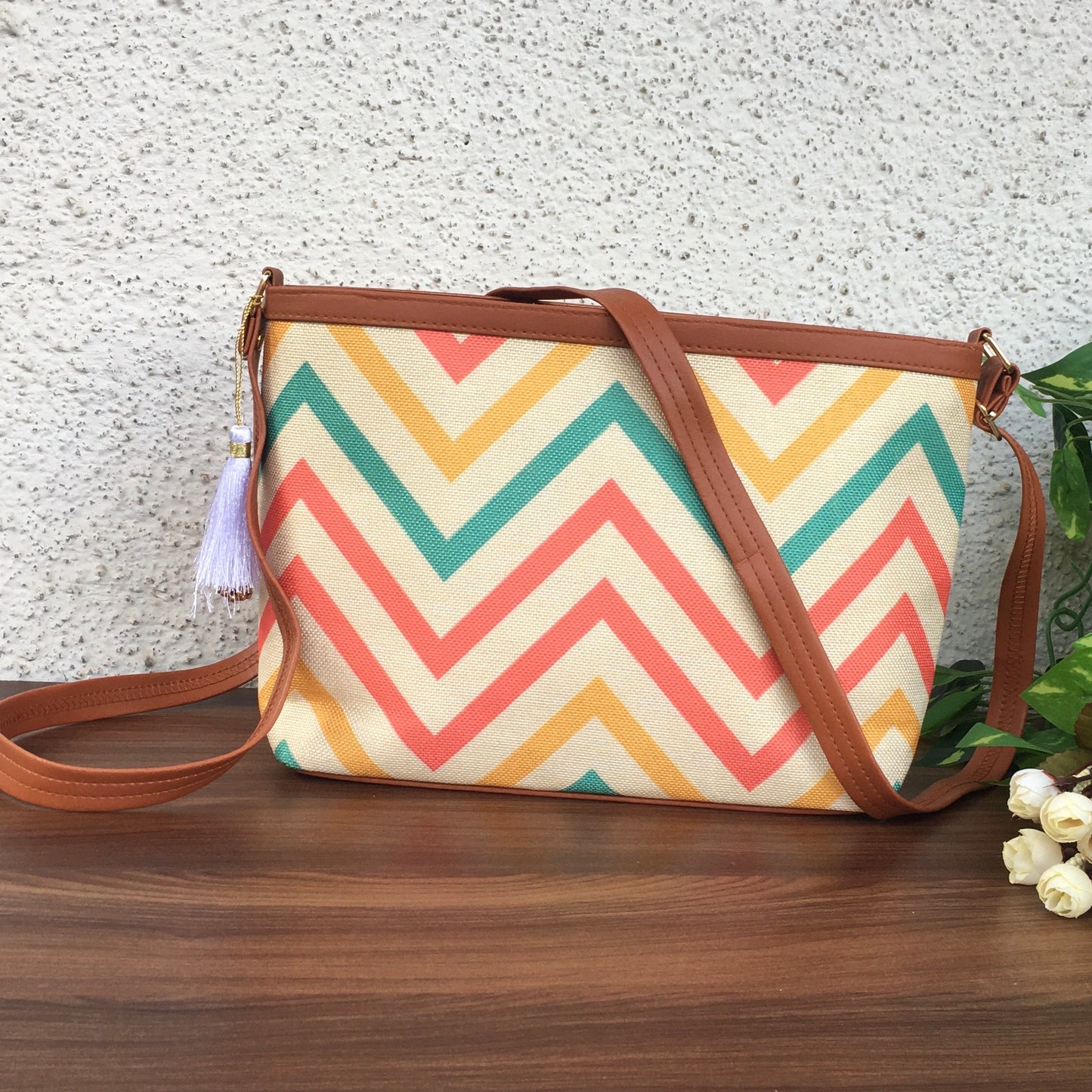 Minsk - 3 zip- Big size - Sling Bag - Multi Colour Wave