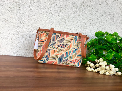 Minsk - 3 zip- Big size - Sling Bag - Multi Colour Leaves