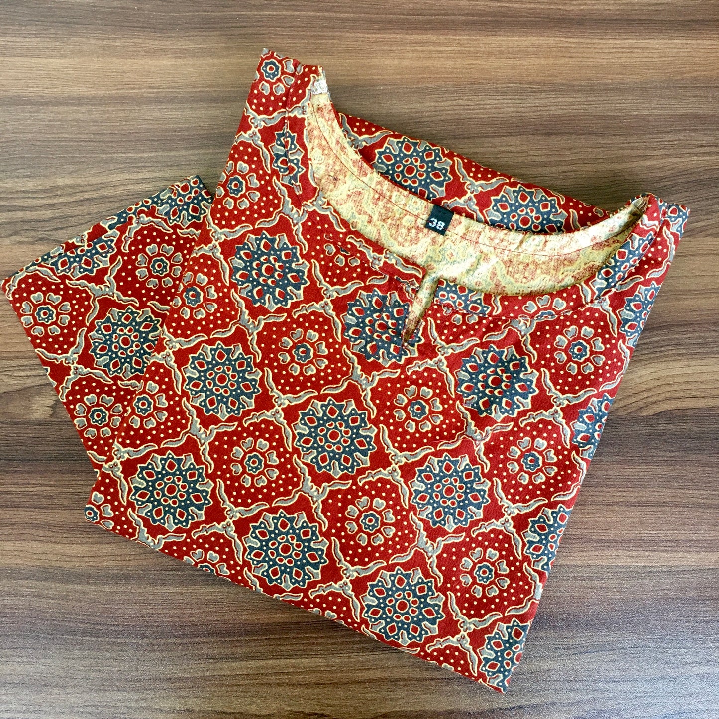 Ajrakh Red Grey Flower - Cord Set - Pure Cotton