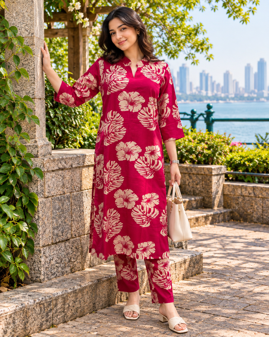 Knee Length - Swiss Pink - Cord Set - Pure Cotton