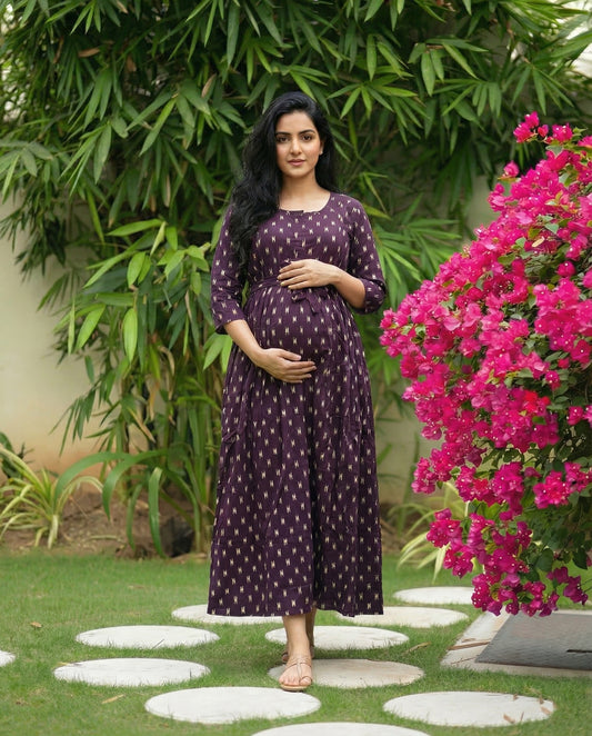 Purple Fine - Maternity Kurti with Feeding Zips - Soft Rayon
