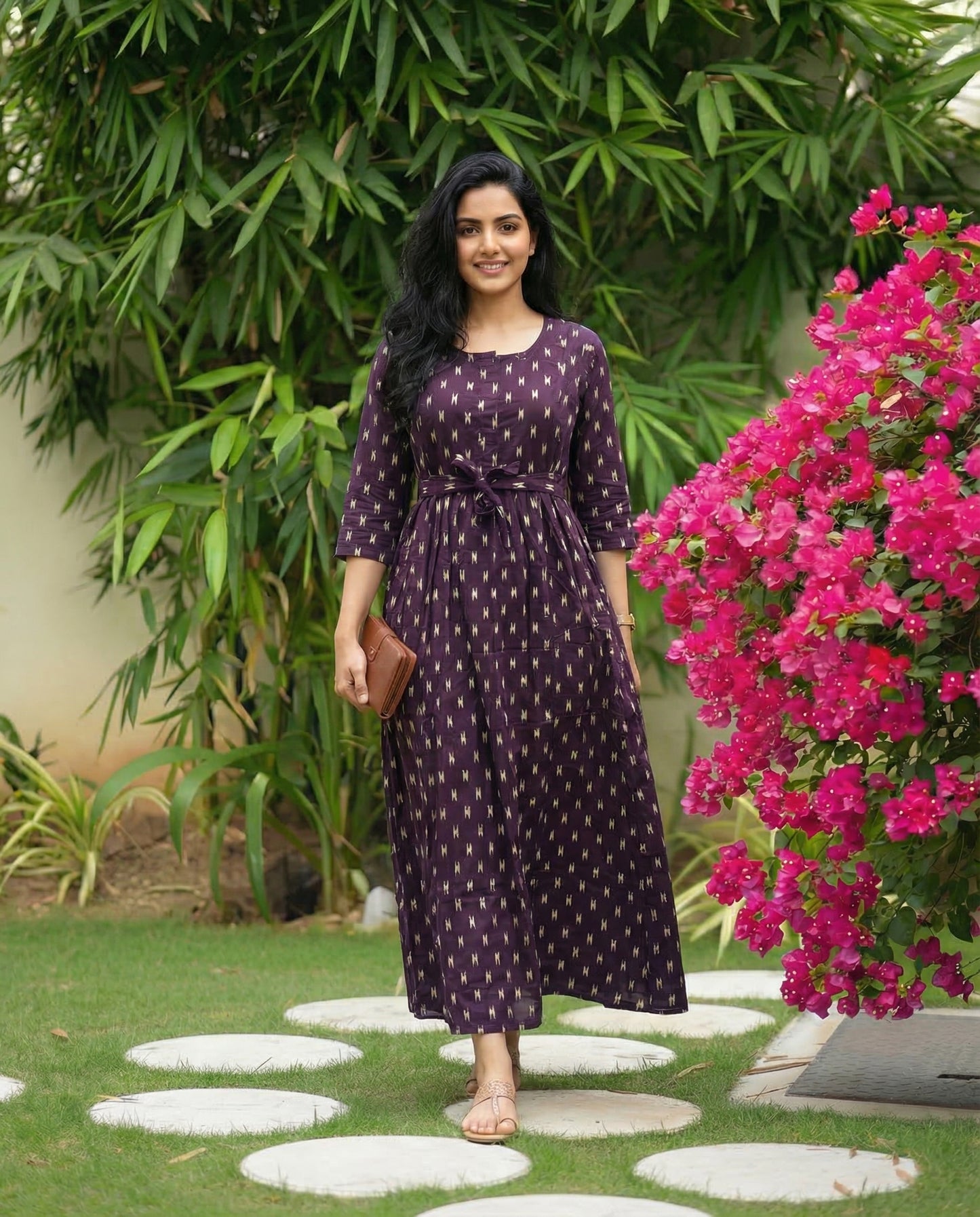 Purple Fine - Maternity Kurti with Feeding Zips - Soft Rayon