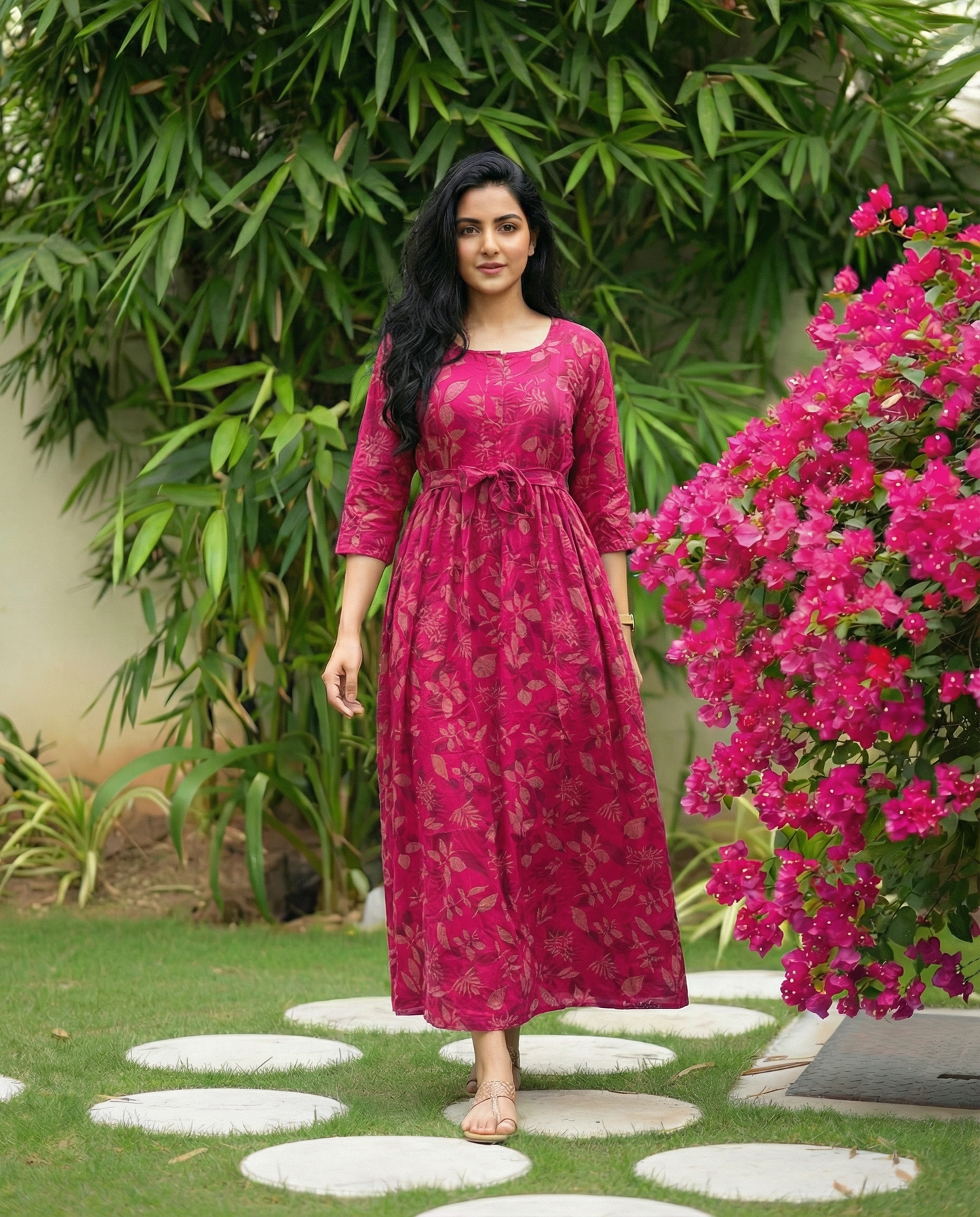 Raani Flower & Leafs - Maternity Kurti with Feeding Zips - Soft Rayon