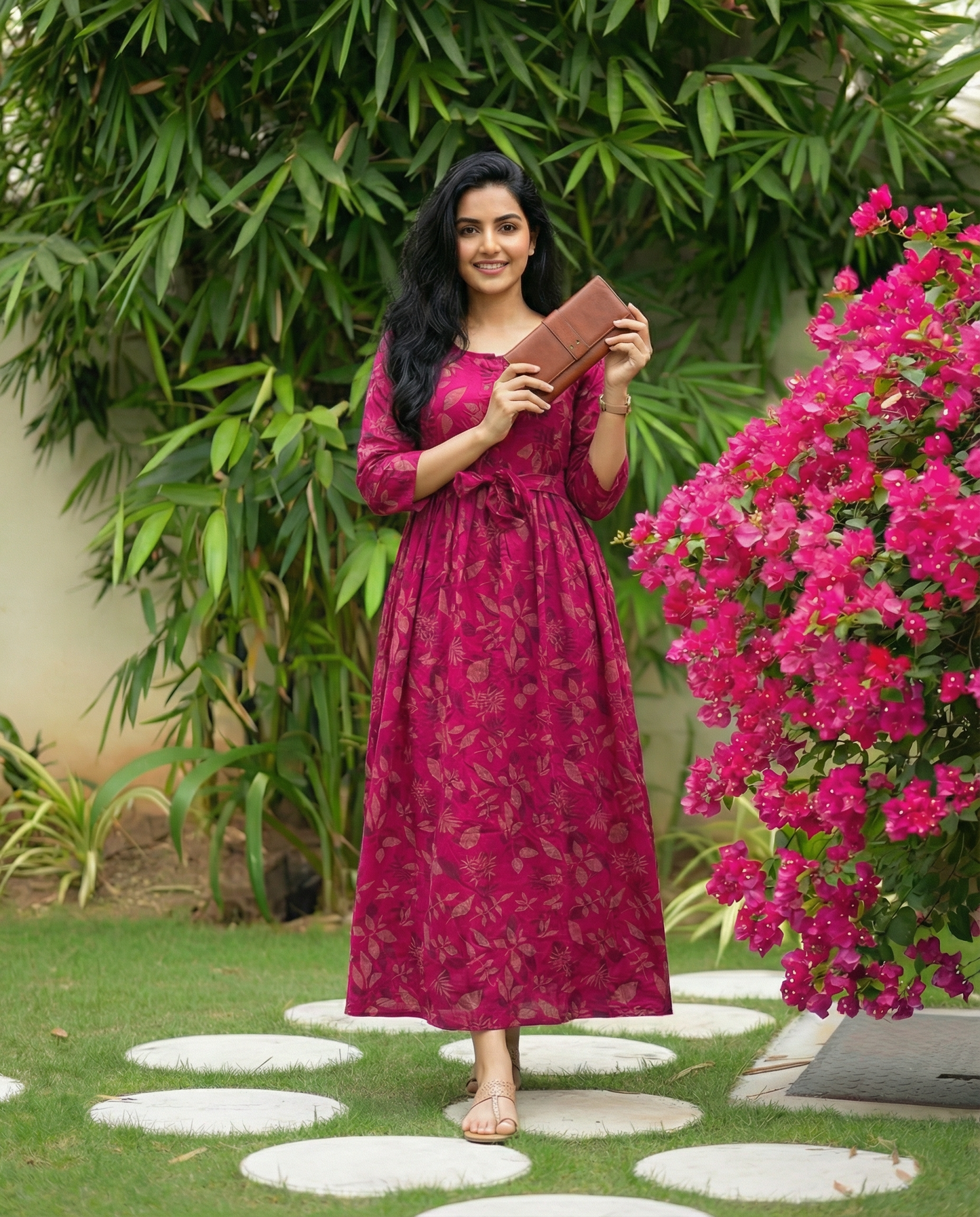 Raani Flower & Leafs - Maternity Kurti with Feeding Zips - Soft Rayon