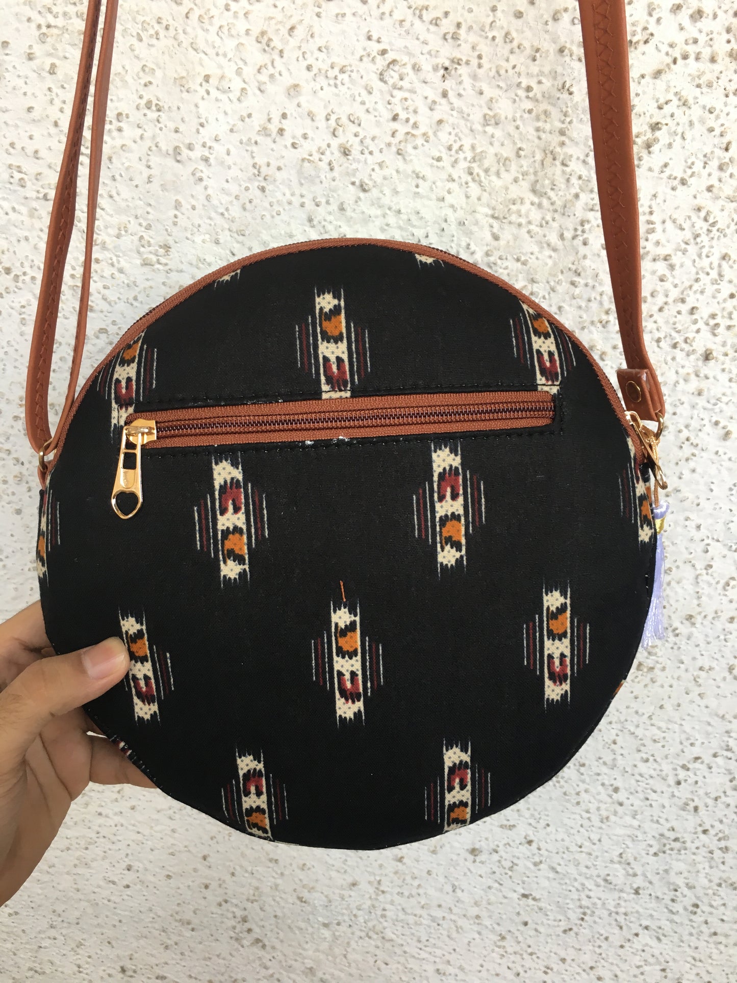 Royal Black Ajrakh - Cute Round Sling bag