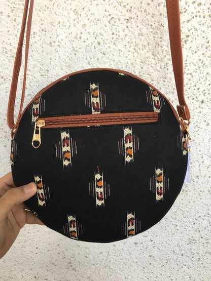 Royal Black Ajrakh - Cute Round Sling bag